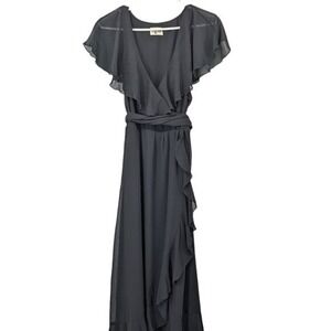 SHOW ME YOUR MUMU Black Jess Ruffle Midi Womens Size Small Dress Formal‎ Classic